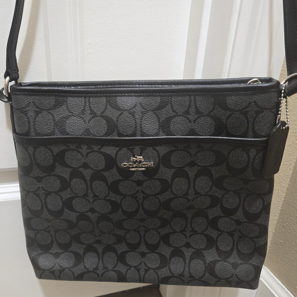 Large Coach Black and Gray Crossbody Bag